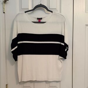 Vince Camuto White and Black Striped Crew Neck Sweater Dolman sleeve L